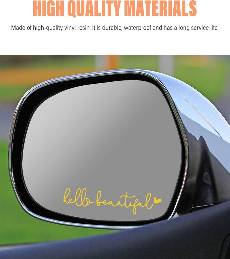 RACOONA Rearview Mirror Decal,Hello Beautiful Decal,Car Accessories Stickers Rearview Mirror Sticker (Yellow) - Image 3